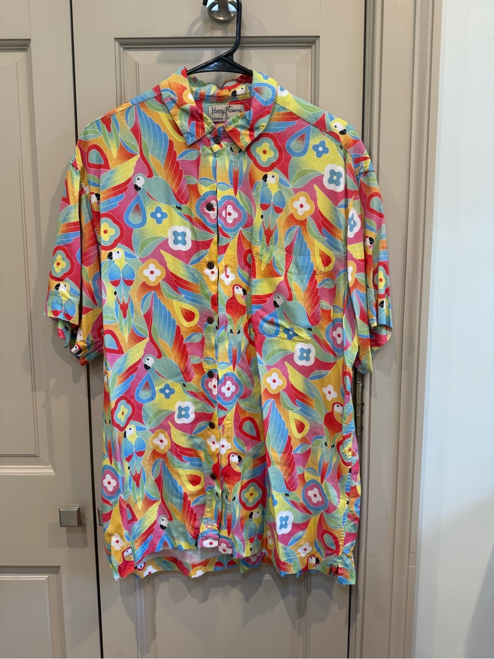 Men’s Kenny Flowers Multicolor Tropical Short-Sleeve Button-Up Shirt/ Size XL